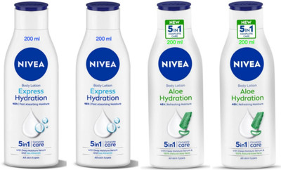 NIVEA Body Lotion 200ml - Express Hydration -2pcs & Aloe Hydration -2pcs (Pack of 4)(800 ml)