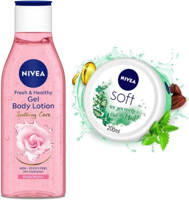 NIVEA Rose Gel lotion 200ml and Chilled Mint cream set of 2pc(400 ml)