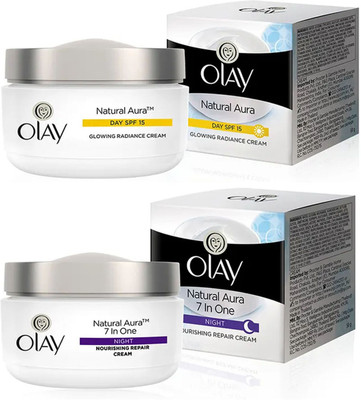 OLAY Day Cream Natural Aura Glowing Radiance Cream SPF 15 & Night Cream 50g Pack Of 2(100 g)