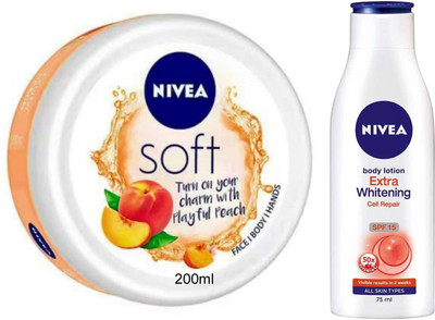 NIVEA Peach 200ml cream and Cell Repair 75ml lotion With SPF15 Set of 2(275 ml)