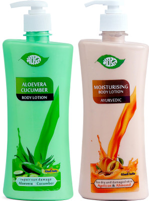 MEGHDOOT Ayurvedic Combo of Aloevera Cucumber and Moisturizing Body Lotion Pack of 2(1000 ml)