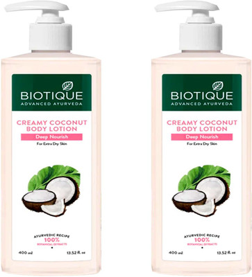 BIOTIQUE Creamy Coconut Deep Nourish Body Lotion Smooth Moisture Skin Pack of - 400ml x 2(800 ml)