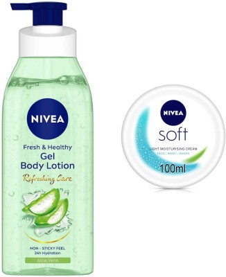 NIVEA Rose Gel 400ml lotion and Soft Cream 100ml Set of 2(500 ml)