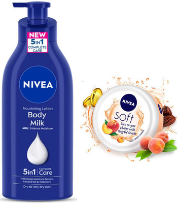 NIVEA Body milk 400ml Lotion and Soft Peach 100ml Cream(500 ml)