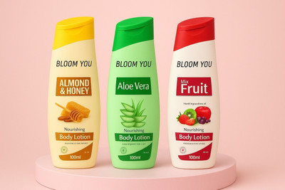 BLOOM YOU Nourishing Body Lotion Combo – Almond & Honey, Aloe Vera, Mix Fruit (100ml x 3)(300 ml)