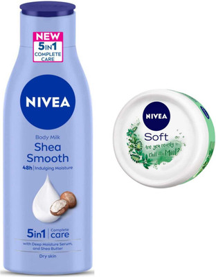 NIVEA Shea Smooth milk 200ml and Chilled Mint Blossom 50ml cream 2pc set(300 ml)