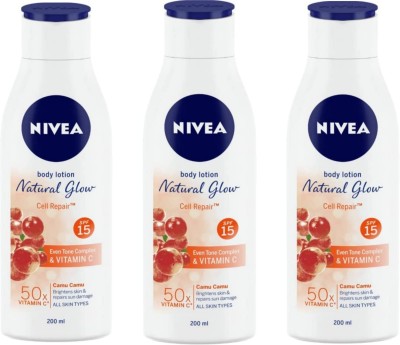 NIVEA Body Lotion 200 ML (Pack Of 3) - Natural Glow Cell Repair Body Lotion(600 ml)