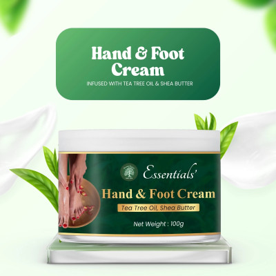 Essentials Hand & Foot Cream: Infused with Tea Tree Oil & Shea Butter | Heals Cracked Heels(100 g)