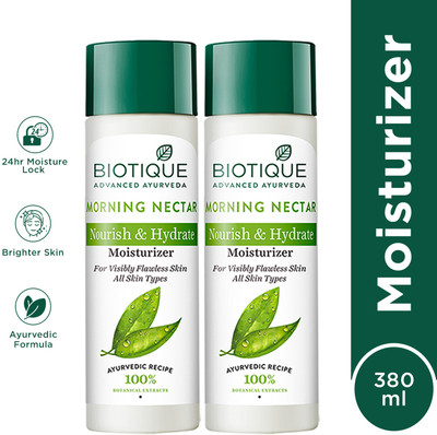 BIOTIQUE Morning Nectar Flawless Skin Moisturizer | 24H Deep Moisture | All Skin Types(380 ml)