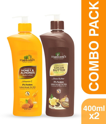 tapveda Honey Almonds & Cocoa Butter Body Lotion For 24 Hour Moisturization - Combo Pack(800 ml)