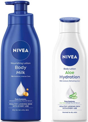 NIVEA Body Milk Nourishing Lotion 400m & Aloe Hydration Lotion 200ml (Pack of 2)(600 ml)