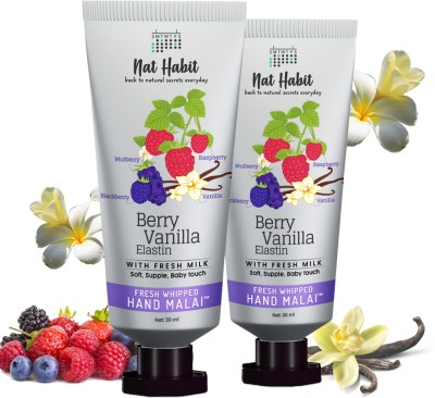 Nat Habit Berry Vanilla Elastin Fresh Whipped Hand Malai/Cream for Soft Supple&Baby Touch,(60 ml)