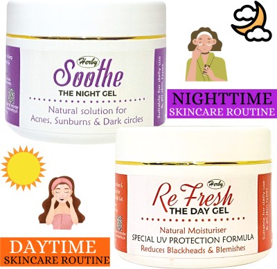 Herby Day & Night Gel Combo, Fights Acne, Pollution & Ageing, Herbal Moisturizers, 2 x(50 g)