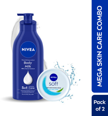 NIVEA Nourishing Body Milk, 600ml & Soft Moisturizing Cream, 300ml(900 ml)