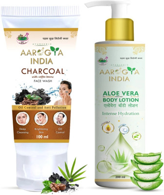 Aarogya India Ayurvedic Aloe Vera Body Lotion Charcoal Face Wash Refresh Goodness of Aloe Vera(300 ml)