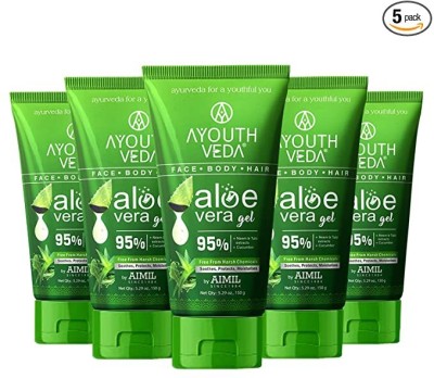 Ayouthveda Aloe Vera Gel|Multi Purpose Gel For Face, Body & Hair|With Neem,Tulsi (5X150g)(750 g)