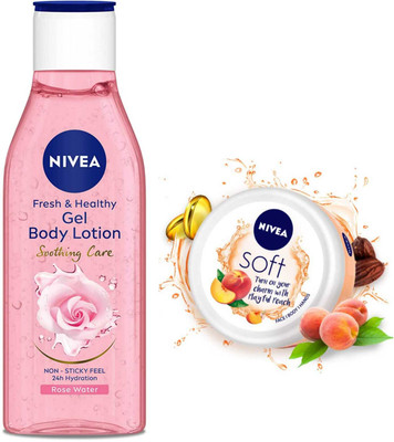 NIVEA Rose 200ml lotion Soft Peach 100ml Cream(300 ml)