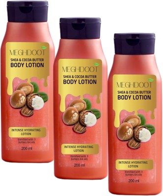 MEGHDOOT 200ml Shea and Cocoa Butter Intense Hydrating Body Lotion Pack of 3(600 ml)