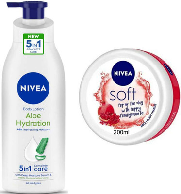 NIVEA Aloe Hydration 400ml lotion and Pomegranate 200ml Cream Set of 2pc(600 ml)