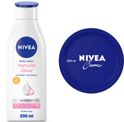 NIVEA NATURAL GLOW BODY LOTION 200 ML & CREME 200 ML(400 ml)