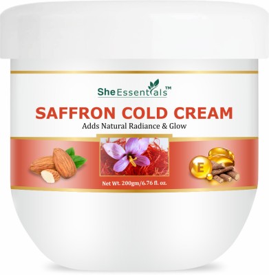 She Essentials Saffron Cold Cream for Nourishing & Glowing Skin |Non Greasy Herbal Winter Cream(200 g)