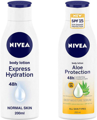NIVEA Express hydration 200ml and Aloe Protection 200ml Lotion(400 ml)