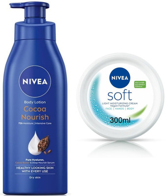 NIVEA Soft Light Moisturizer Cream 300ml & Cocoa Nourish Lotion 400ml (Pack of 2)(700 ml)