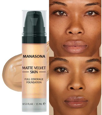manasona Best 24H Full Coverage HD Matte Velvet Skin  Foundation(Pure Beige, 15 ml)