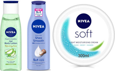NIVEA Aloe Gel75ml and Smooth milk75ml and Soft 300ml Set of 3(450 ml)