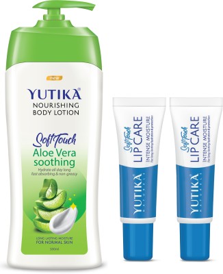 Yutika Aloevera Body Lotion For Women 500 ml and Lip Balm 10 gm Each (Pack OF 3)(519 ml)