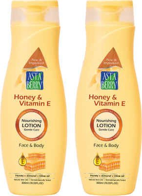 ASTABERRY Honey & Vitamin E Body Lotion, Pack of 2, 300ml (2 x 300ml) - Intensive Hydrating Therapy, Goodness of Honey, Almond & Olive Oil(600 ml)