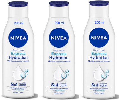 NIVEA Express Hydration 5-in-1 Complete Care Body Lotion - 200ml (Pack of 3)(600 ml)