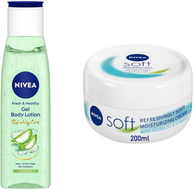 NIVEA Soft cream 200ml and Aloe Gel 75ml lotion Set of 2(275 ml)