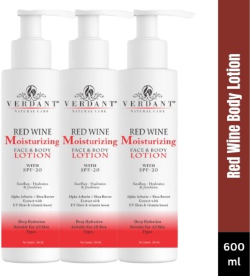 Verdant Natural Care Skin Lightening & Brightening Red Wine Body Lotion with SPF-20 (3X200 ml)(600 ml)