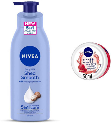 NIVEA Pomegranate 50ml Cream and Shea Smooth Milk 400ml Lotion set of 2pc(450 ml)