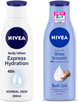 NIVEA Natural Express hydration 200ml and Smooth Milk 200ml Lotion(400 ml)