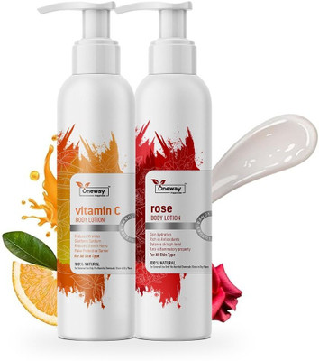 Oneway Happiness Rose & Vitamin C Body Lotion Set (2x200ml) – Natural Glow & Hydration(400 ml)
