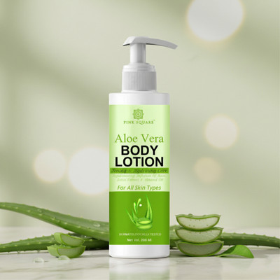 Pink Square Aloe Vera Body Lotion , Non-Sticky & fast absorbing Body lotion 200ML*1(200 ml)