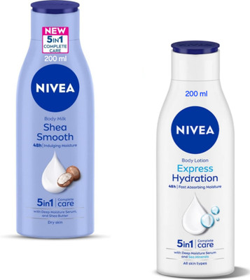 NIVEA Body Lotion 200ml - Shea Smooth & Express Hydration (Pack of 2)(400 ml)