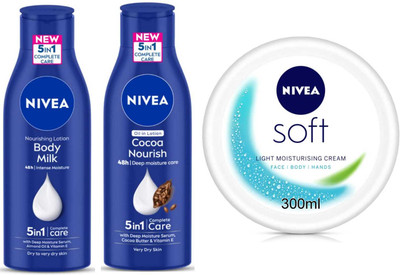 NIVEA Soft cream and Cocoa and Body milk 75ml lotion Set of 3(450 ml)