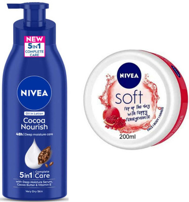NIVEA Cocoa Nourish 400ml lotion and Pomegranate 200ml Cream Set of 2pc(600 ml)