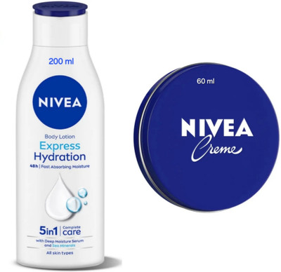 NIVEA Express Hydration Body Lotion - 200ml & Cream - 60ml (Pack of 2)(260 ml)
