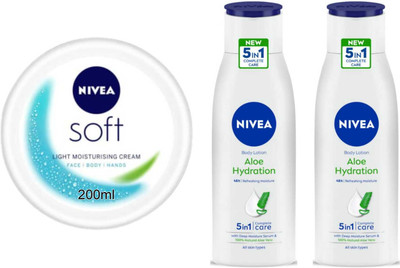 NIVEA Aloe hydration 75ml and Soft 200ml Set of 3(350 ml)