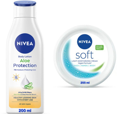NIVEA ALOE PROTECTION BODY LOTION 200 ML & SOFT CREAM 200 ML(400 ml)