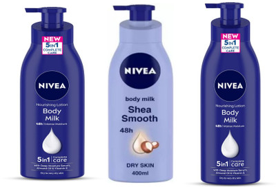 NIVEA Body Milk Body Lotion 400 ML 2 Pcs & Shea Smooth Body Lotion 400 ML 1(1200 ml)