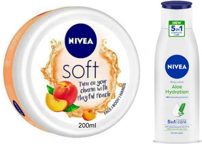 NIVEA Peach 200ml cream and Aloe Hydration75ml lotion Set of 2(275 ml)