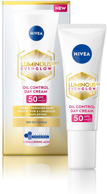 NIVEA LUMINOUS EVEN GLOW Luminous Oil Control Face Cream Women - SPF 50, Reduces Dark Spots, Moisturizer(10 ml)