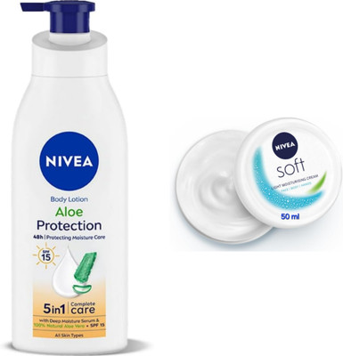 NIVEA Aloe Protection Body Lotion - 400ml & Soft Light Moisturizing Cream - 50ml(450 ml)
