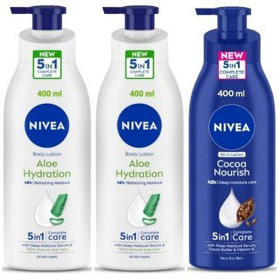 NIVEA Lotion 400ml - Aloe Hydration - 2pcs & Cocoa Nourish (Pack of 3)(1200 ml)