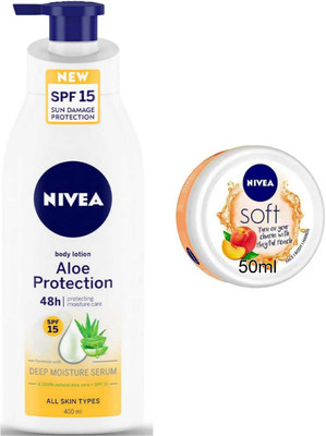 NIVEA Playful Peach 50ml Cream and Aloe Protection {SPF15} Lotion Combo of 2(2 Items in the set)
